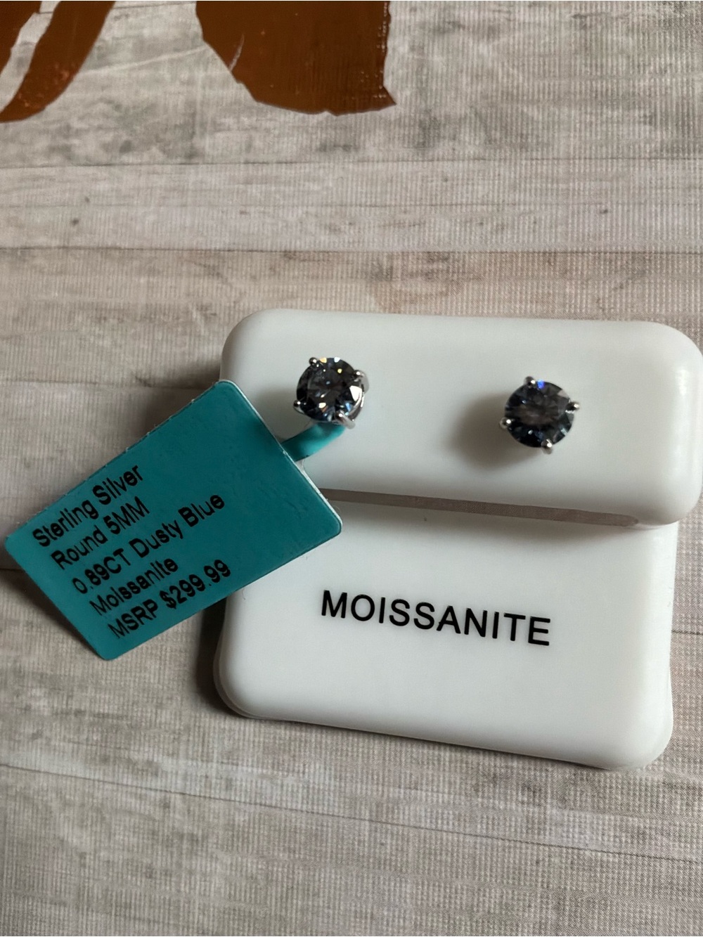 Sterling Silver Round Moissanite Stud Earrings - Dusty Blue